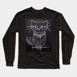 White Owl on Dark Background Long Sleeve T-Shirt